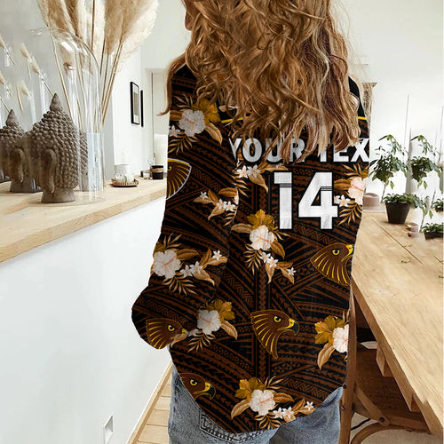 (Custom Text And Number) Hawthorn Football Women Casual Shirt Hawks Polynesian Tribal Mix Tropical Hawaiian Style LT14