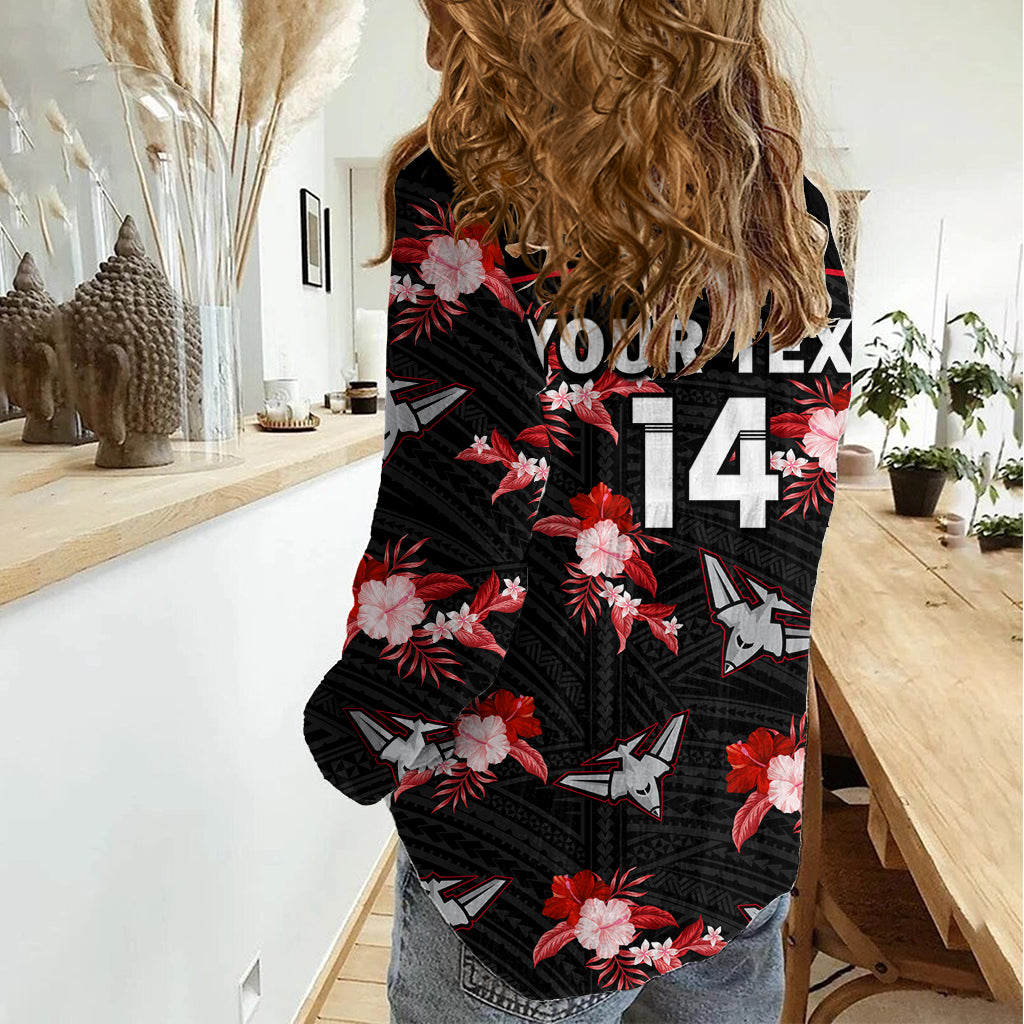 (Custom Text And Number) Essendon Football Women Casual Shirt Bombers Polynesian Tribal Mix Tropical Hawaiian Style LT14