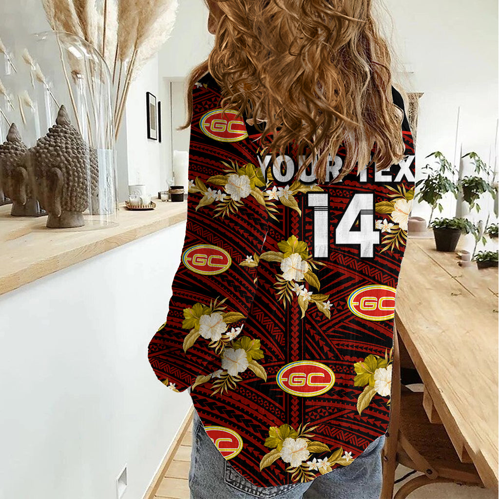 (Custom Text And Number) Gold Coast Football Women Casual Shirt Suns Polynesian Tribal Mix Tropical Hawaiian Style LT14