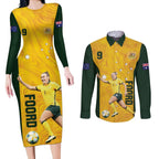 Australia Soccer Couples Matching Long Sleeve Bodycon Dress and Long Sleeve Button Shirt Foord Matildas - Gold Marble