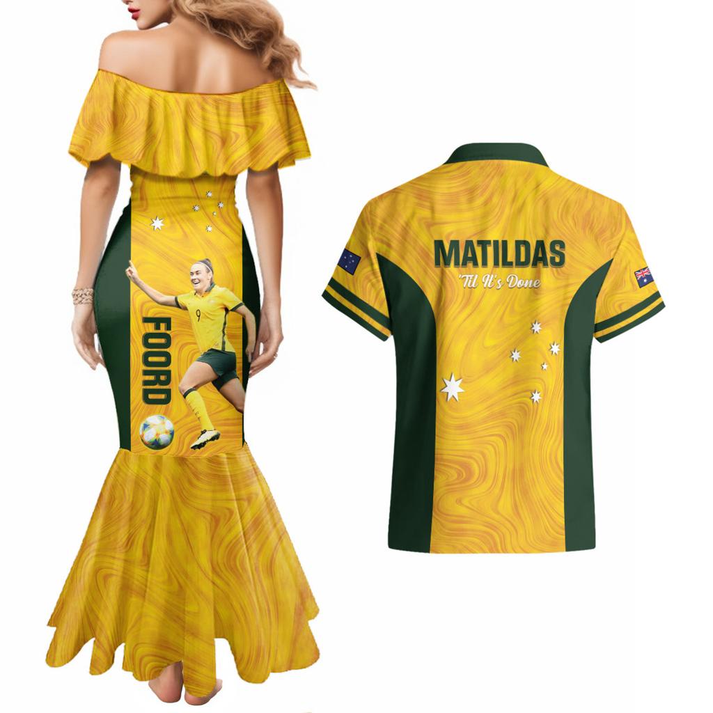 Australia Soccer Couples Matching Mermaid Dress and Hawaiian Shirt Foord Matildas - Gold Marble