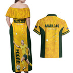 Australia Soccer Couples Matching Off Shoulder Maxi Dress and Hawaiian Shirt Foord Matildas - Gold Marble