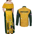 Australia Soccer Couples Matching Off Shoulder Maxi Dress and Long Sleeve Button Shirt Foord Matildas - Gold Marble