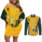 Australia Soccer Couples Matching Off Shoulder Short Dress and Long Sleeve Button Shirt Foord Matildas - Gold Marble