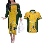 Australia Soccer Couples Matching Off The Shoulder Long Sleeve Dress and Hawaiian Shirt Foord Matildas - Gold Marble