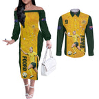 Australia Soccer Couples Matching Off The Shoulder Long Sleeve Dress and Long Sleeve Button Shirt Foord Matildas - Gold Marble