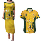 Australia Soccer Couples Matching Puletasi and Hawaiian Shirt Foord Matildas - Gold Marble