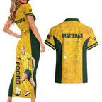 Australia Soccer Couples Matching Short Sleeve Bodycon Dress and Hawaiian Shirt Foord Matildas - Gold Marble
