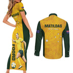 Australia Soccer Couples Matching Short Sleeve Bodycon Dress and Long Sleeve Button Shirt Foord Matildas - Gold Marble
