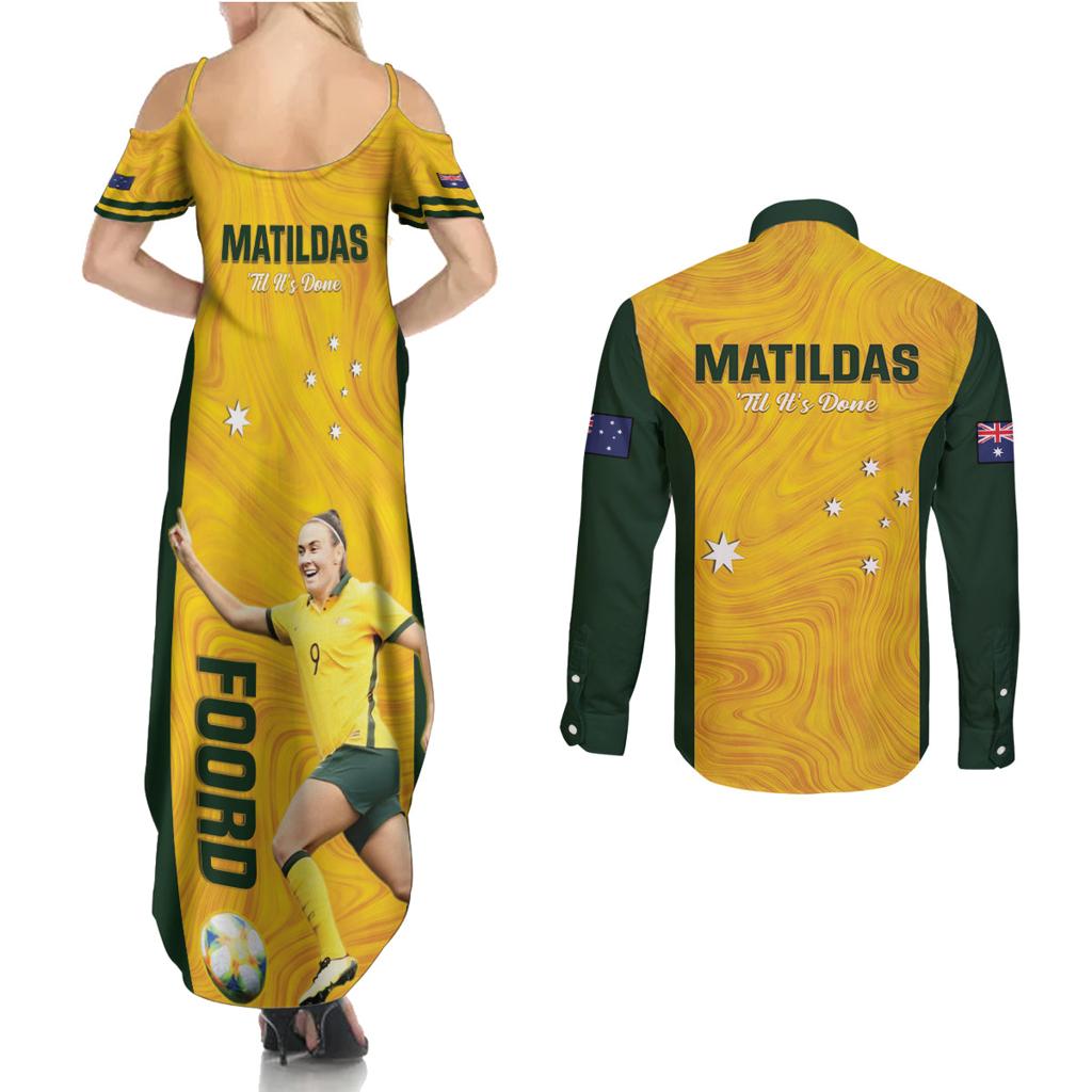 Australia Soccer Couples Matching Summer Maxi Dress and Long Sleeve Button Shirt Foord Matildas - Gold Marble