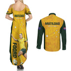 Australia Soccer Couples Matching Summer Maxi Dress and Long Sleeve Button Shirt Foord Matildas - Gold Marble
