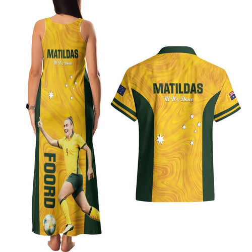 Australia Soccer Couples Matching Tank Maxi Dress and Hawaiian Shirt Foord Matildas - Gold Marble