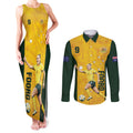 Australia Soccer Couples Matching Tank Maxi Dress and Long Sleeve Button Shirt Foord Matildas - Gold Marble