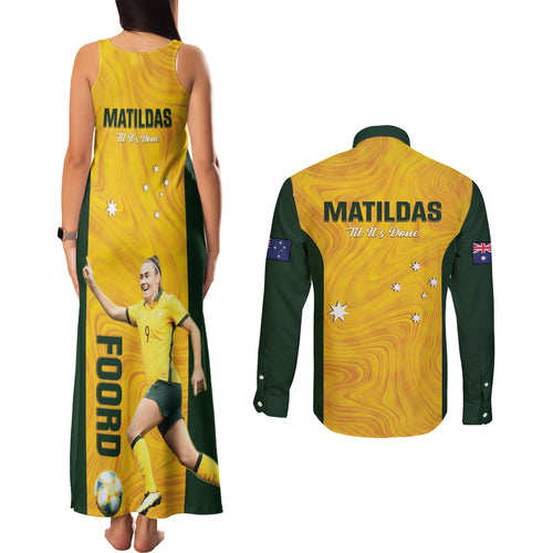 Australia Soccer Couples Matching Tank Maxi Dress and Long Sleeve Button Shirt Foord Matildas - Gold Marble