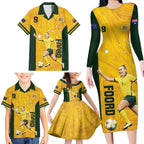 Australia Soccer Family Matching Long Sleeve Bodycon Dress and Hawaiian Shirt Foord Matildas - Gold Marble