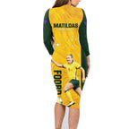 Australia Soccer Family Matching Long Sleeve Bodycon Dress and Hawaiian Shirt Foord Matildas - Gold Marble