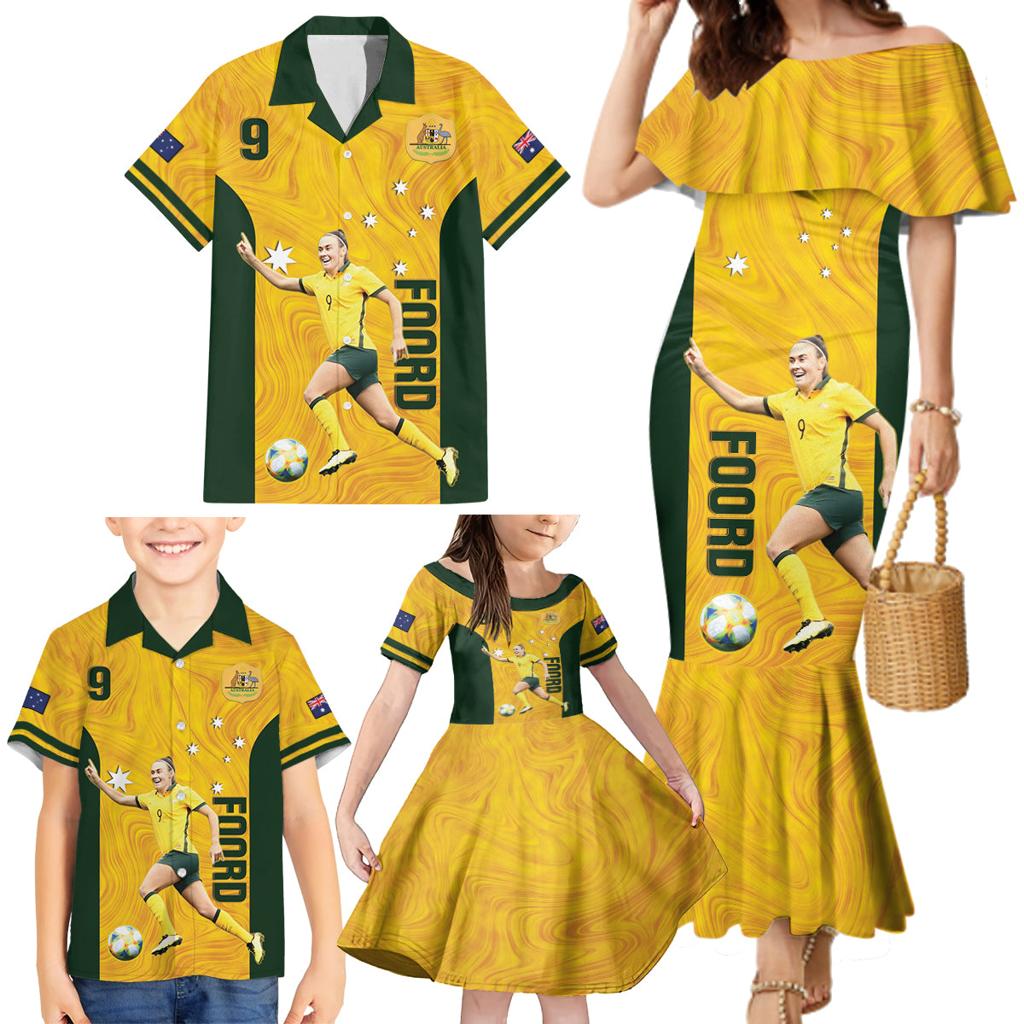 Australia Soccer Family Matching Mermaid Dress and Hawaiian Shirt Foord Matildas - Gold Marble