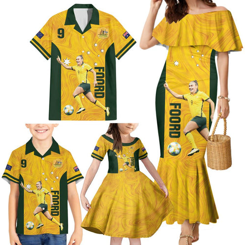 Australia Soccer Family Matching Mermaid Dress and Hawaiian Shirt Foord Matildas - Gold Marble