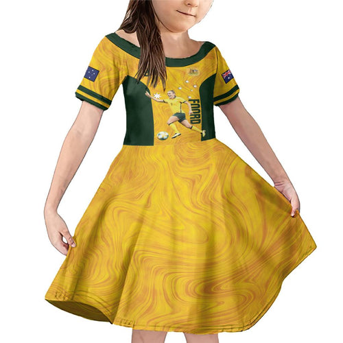 Australia Soccer Family Matching Mermaid Dress and Hawaiian Shirt Foord Matildas - Gold Marble