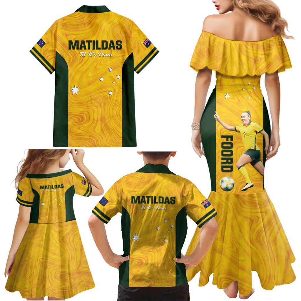 Australia Soccer Family Matching Mermaid Dress and Hawaiian Shirt Foord Matildas - Gold Marble