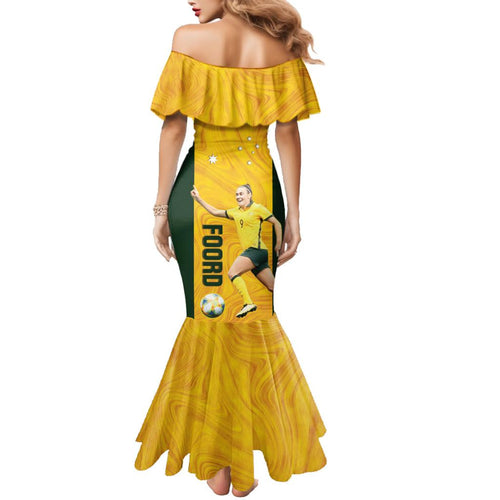 Australia Soccer Family Matching Mermaid Dress and Hawaiian Shirt Foord Matildas - Gold Marble