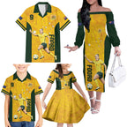 Australia Soccer Family Matching Off The Shoulder Long Sleeve Dress and Hawaiian Shirt Foord Matildas - Gold Marble