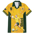 Australia Soccer Family Matching Off The Shoulder Long Sleeve Dress and Hawaiian Shirt Foord Matildas - Gold Marble