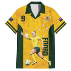 Australia Soccer Family Matching Off The Shoulder Long Sleeve Dress and Hawaiian Shirt Foord Matildas - Gold Marble