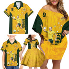 Australia Soccer Family Matching Off Shoulder Short Dress and Hawaiian Shirt Foord Matildas - Gold Marble