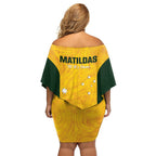 Australia Soccer Family Matching Off Shoulder Short Dress and Hawaiian Shirt Foord Matildas - Gold Marble