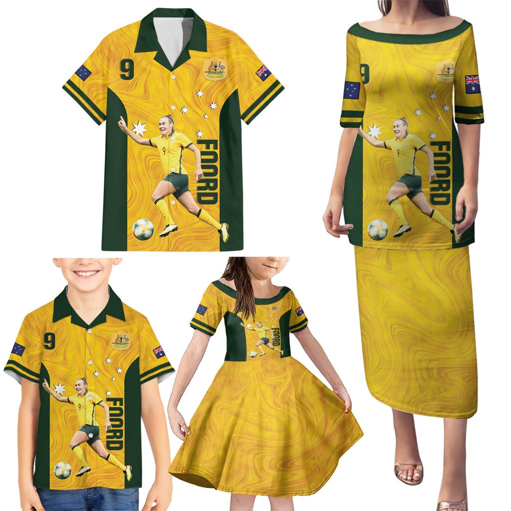 Australia Soccer Family Matching Puletasi and Hawaiian Shirt Foord Matildas - Gold Marble