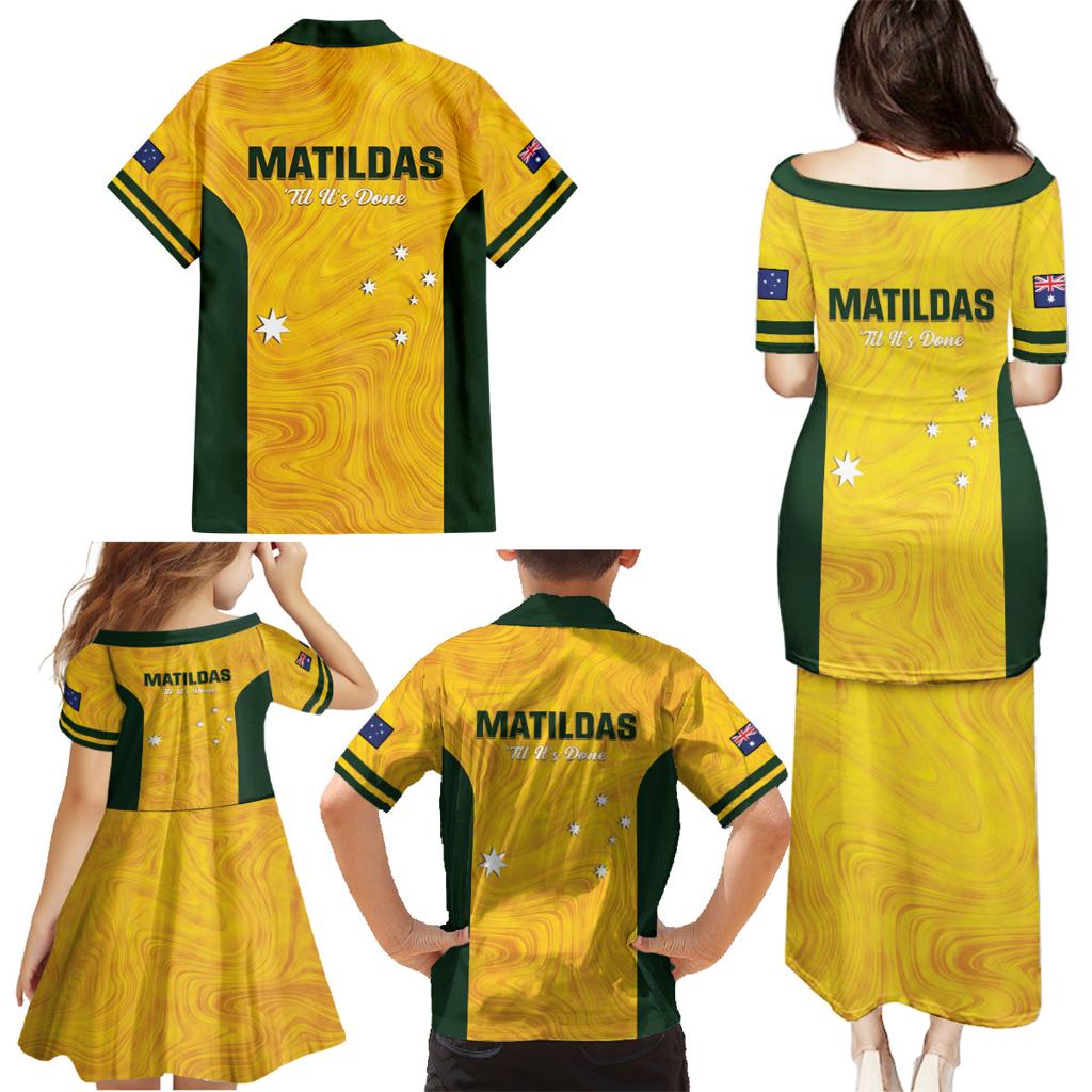 Australia Soccer Family Matching Puletasi and Hawaiian Shirt Foord Matildas - Gold Marble