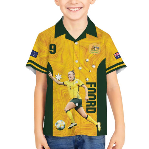 Australia Soccer Family Matching Puletasi and Hawaiian Shirt Foord Matildas - Gold Marble
