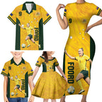 Australia Soccer Family Matching Short Sleeve Bodycon Dress and Hawaiian Shirt Foord Matildas - Gold Marble
