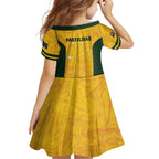 Australia Soccer Family Matching Short Sleeve Bodycon Dress and Hawaiian Shirt Foord Matildas - Gold Marble