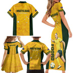 Australia Soccer Family Matching Short Sleeve Bodycon Dress and Hawaiian Shirt Foord Matildas - Gold Marble