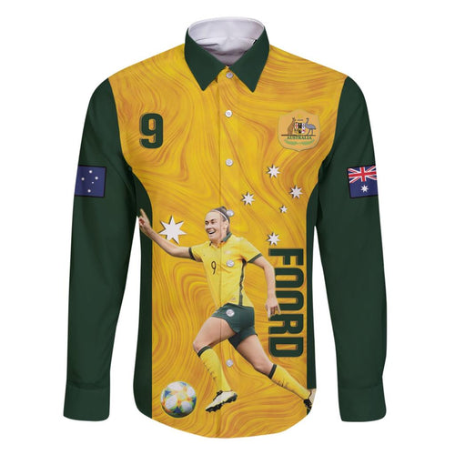 Australia Soccer Family Matching Short Sleeve Bodycon Dress and Hawaiian Shirt Foord Matildas - Gold Marble