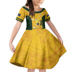 Australia Soccer Family Matching Summer Maxi Dress and Hawaiian Shirt Foord Matildas - Gold Marble