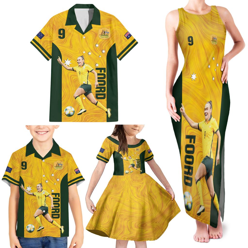 Australia Soccer Family Matching Tank Maxi Dress and Hawaiian Shirt Foord Matildas - Gold Marble