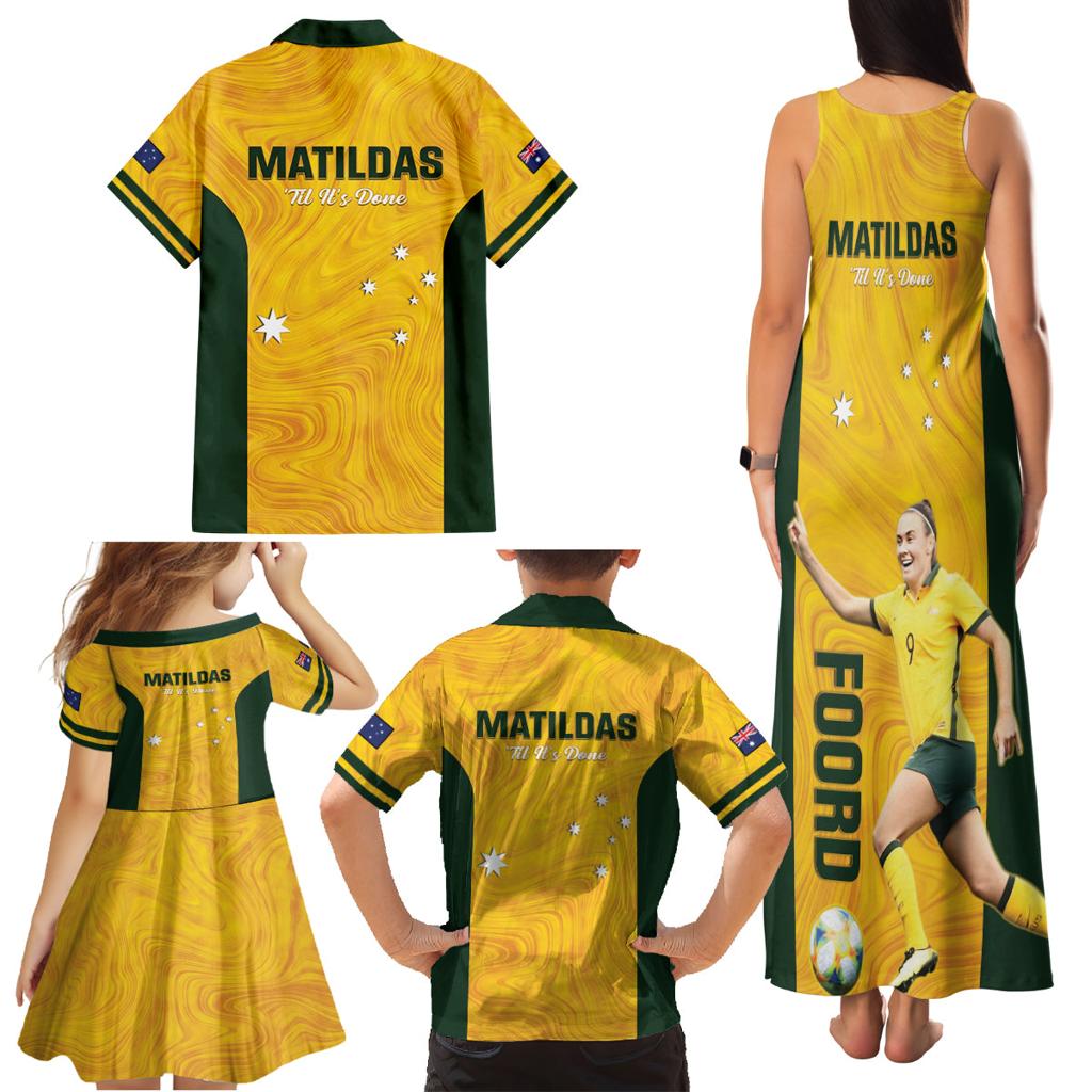 Australia Soccer Family Matching Tank Maxi Dress and Hawaiian Shirt Foord Matildas - Gold Marble