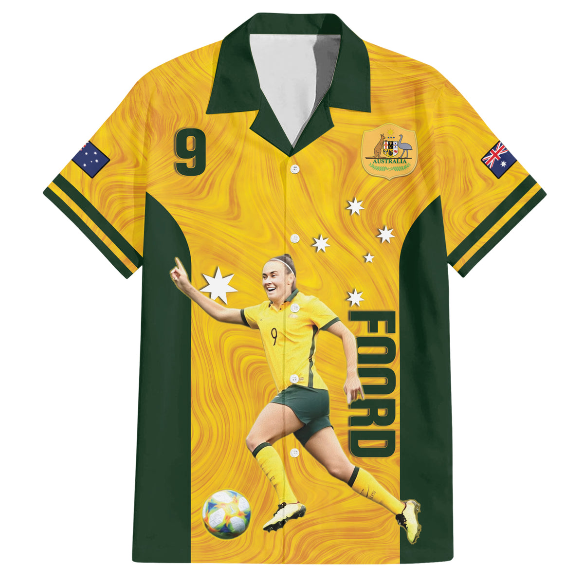 Australia Soccer Hawaiian Shirt Foord Matildas - Gold Marble