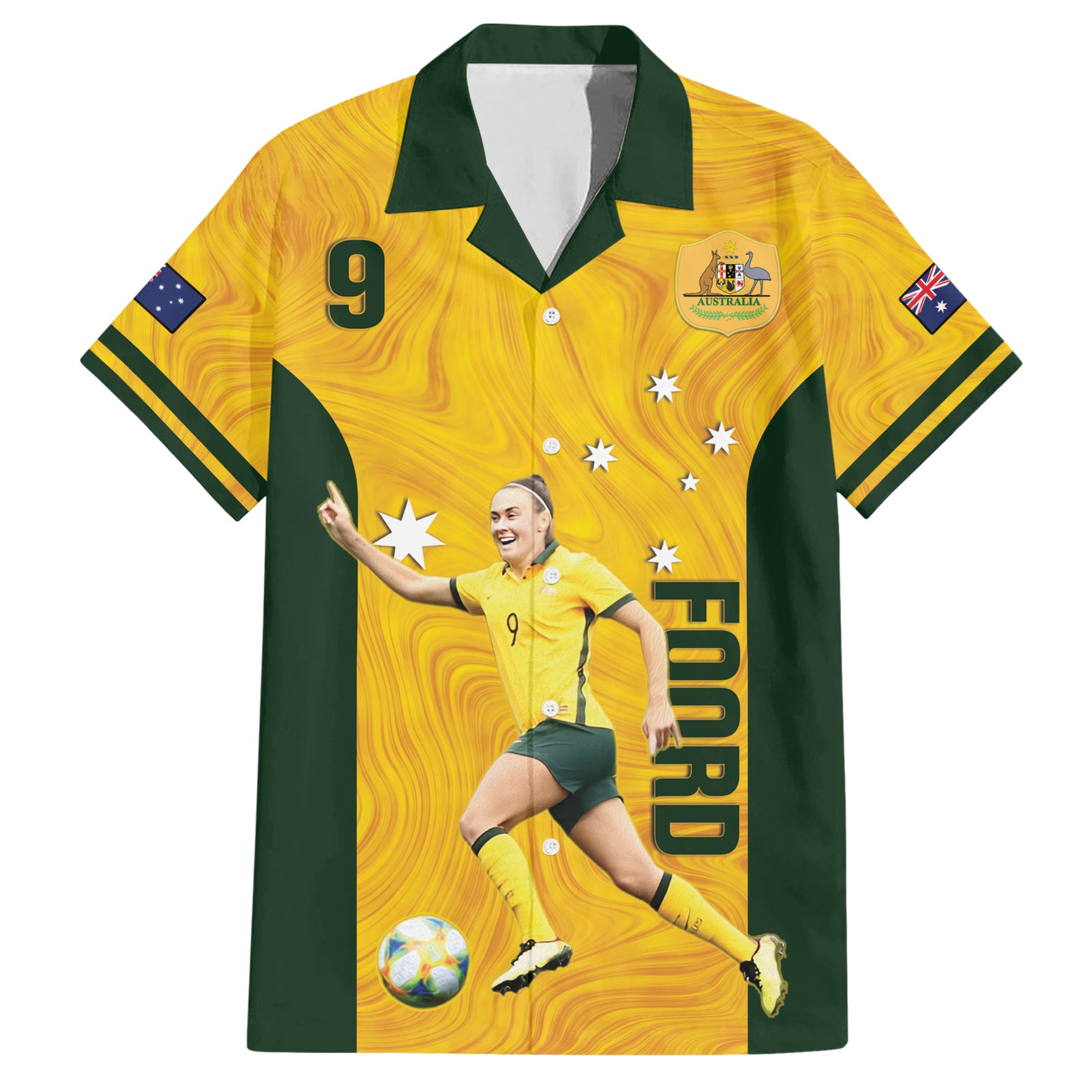 Australia Soccer Hawaiian Shirt Foord Matildas - Gold Marble