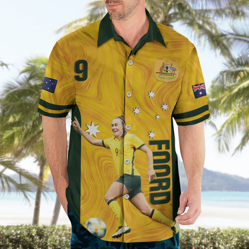 Australia Soccer Hawaiian Shirt Foord Matildas - Gold Marble
