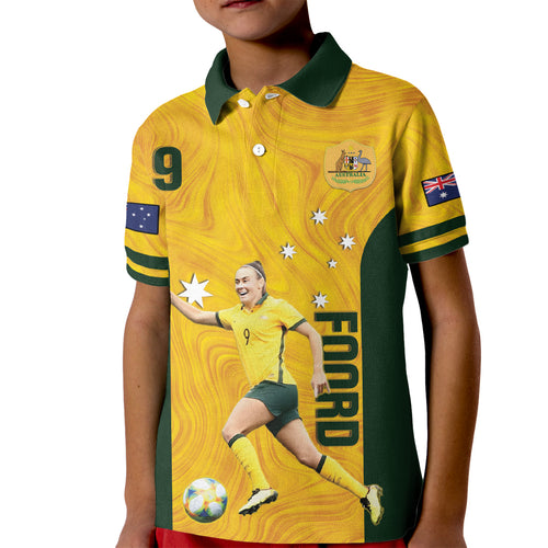 Australia Soccer Kid Polo Shirt Foord Matildas - Gold Marble