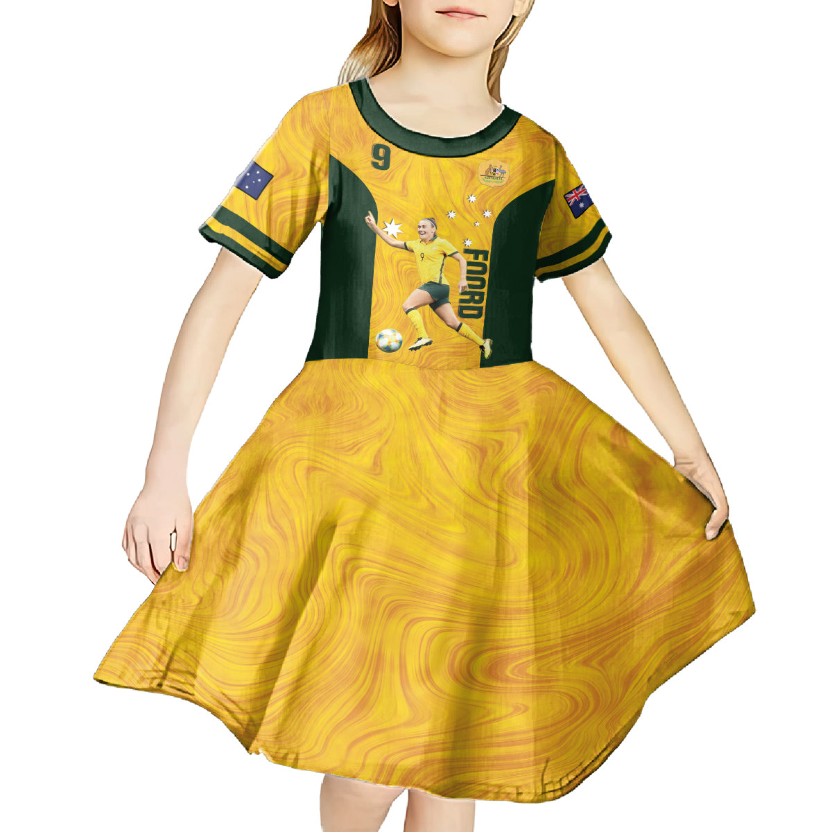 Australia Soccer Kid Short Sleeve Dress Foord Matildas - Gold Marble