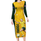 Australia Soccer Long Sleeve Bodycon Dress Foord Matildas - Gold Marble