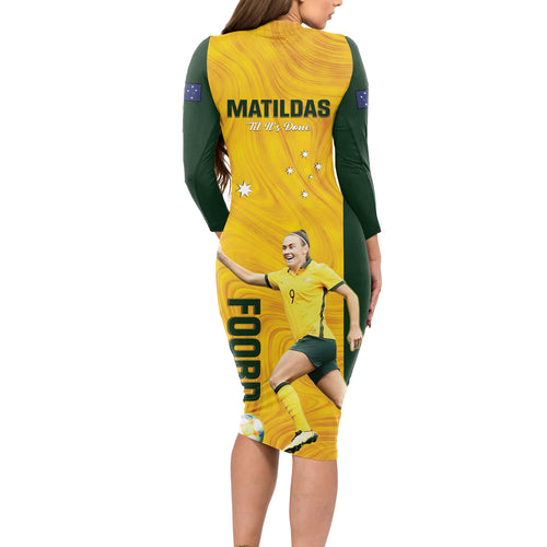 Australia Soccer Long Sleeve Bodycon Dress Foord Matildas - Gold Marble