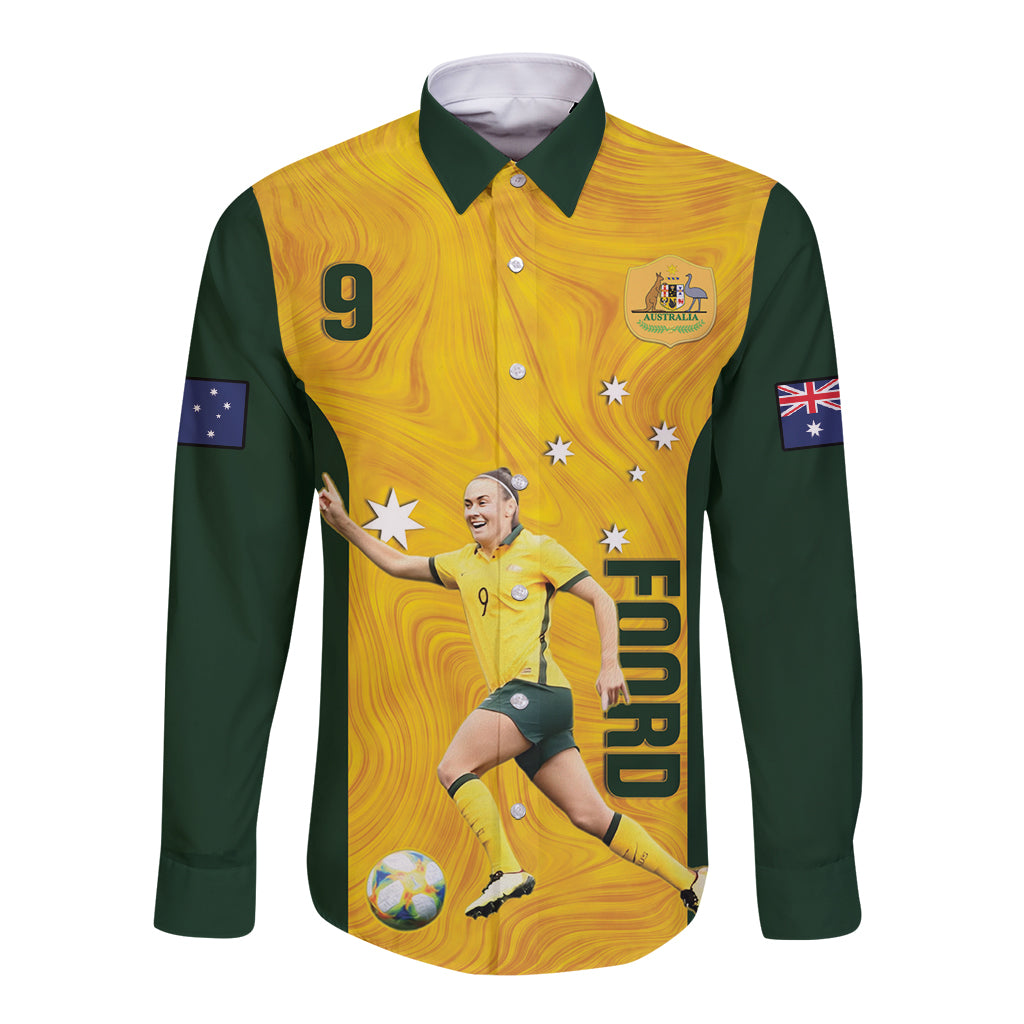 Australia Soccer Long Sleeve Button Shirt Foord Matildas - Gold Marble