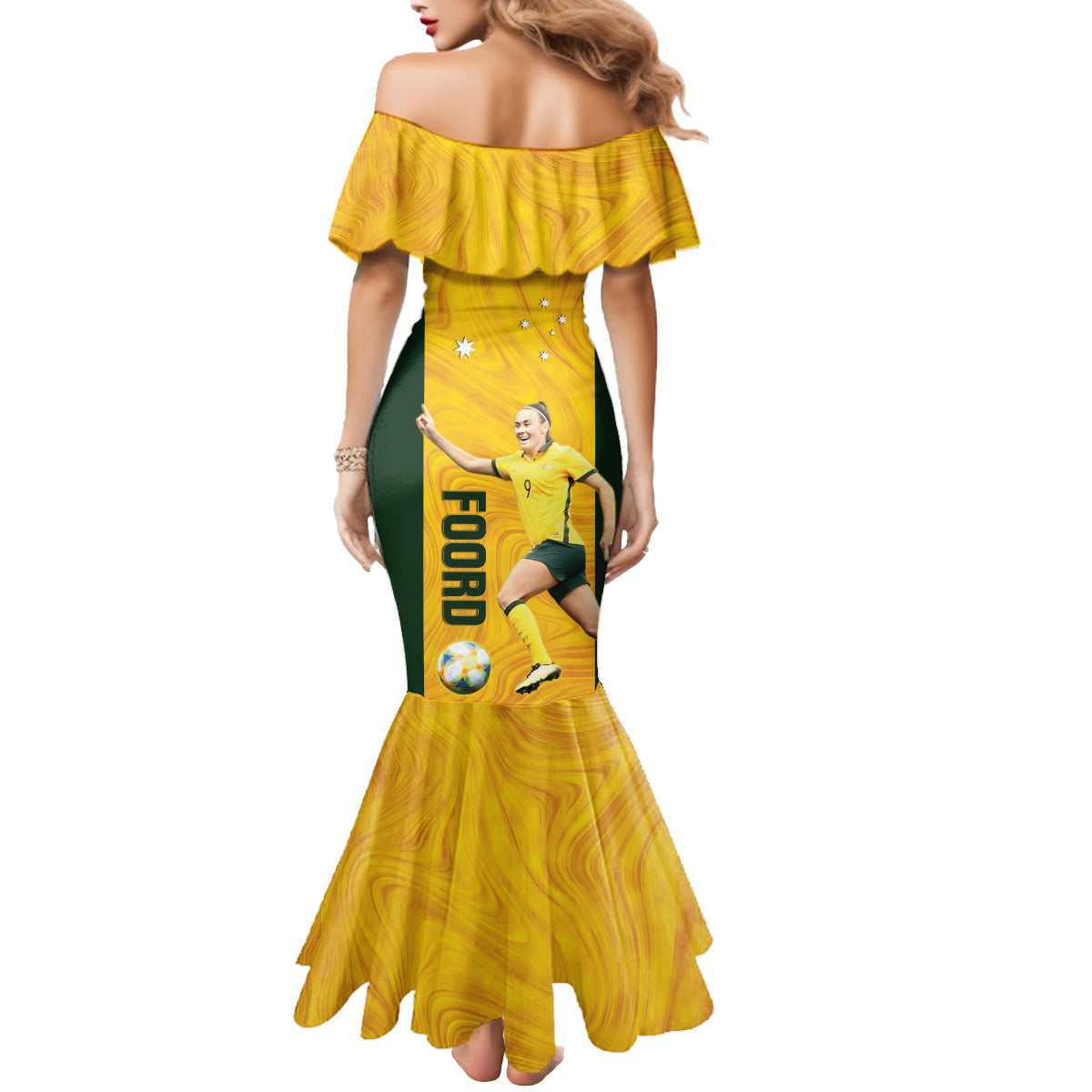 Australia Soccer Mermaid Dress Foord Matildas - Gold Marble