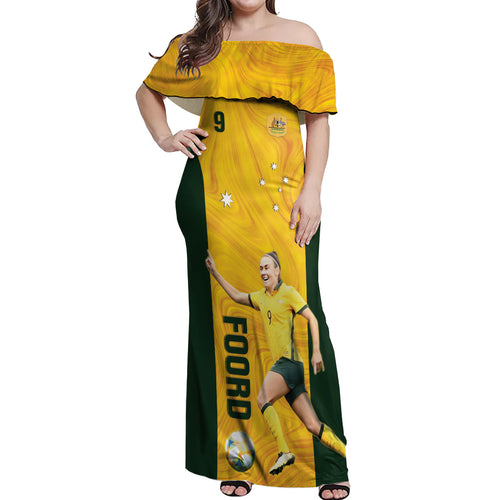 Australia Soccer Off Shoulder Maxi Dress Foord Matildas - Gold Marble